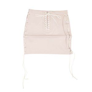 UNRAVEL PROJECT Ice Gray Leather Side Lace Up Skirt Size 6/42 $1630